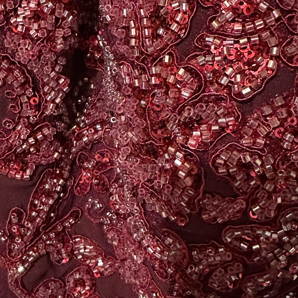 Burgundy Prom Dress with Beaded Top, Medium - Picture 6 of 6